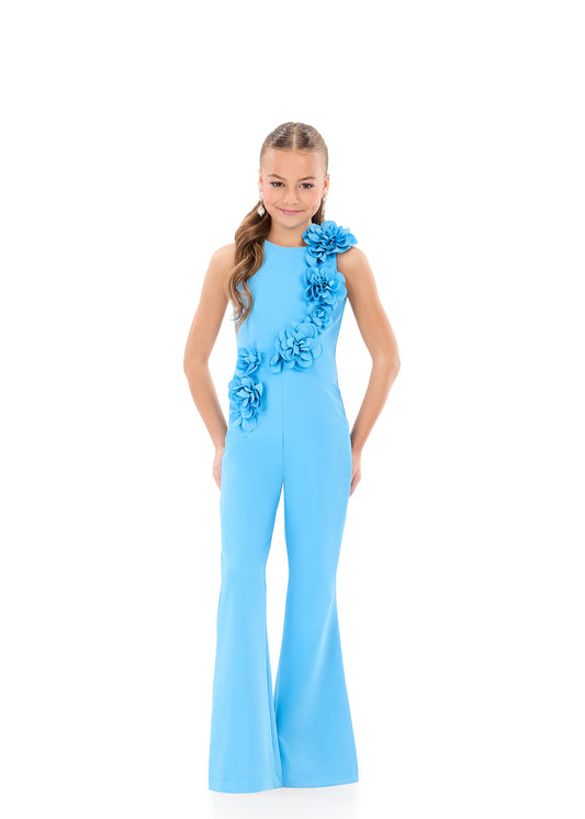Ashleylauren 8371 Girls Pageant Jumpsuit in sky blue
