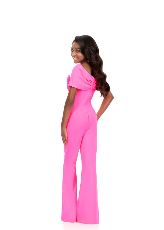 Ashleylauren 8372 kids hot pink pageant jumpsuit bow neckline