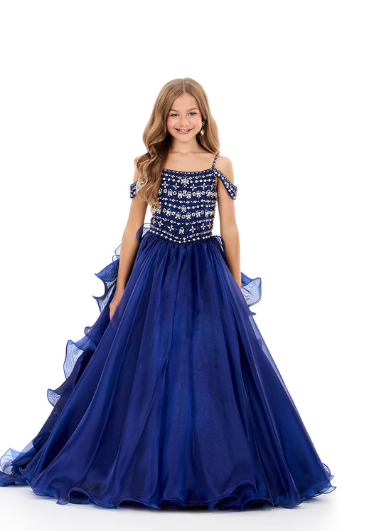 Ashleylauren 8376 Navy blue kids ballgown pageant