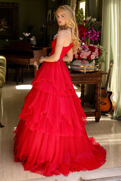 Ava Presley 29131 One Shoulder Evening Gown Ruched Tulle Pleated Layered