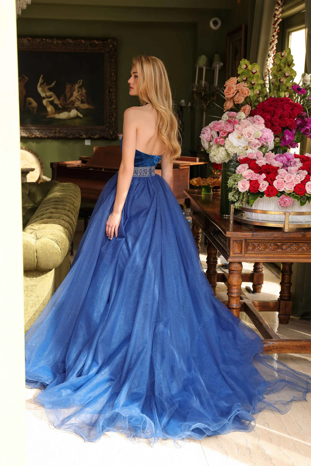 Ava Presley Plunging Halter Ballgown 39580 Peacock / 00 Ava Presley Plunging Halter Ballgown 39580 Peacock / 00
