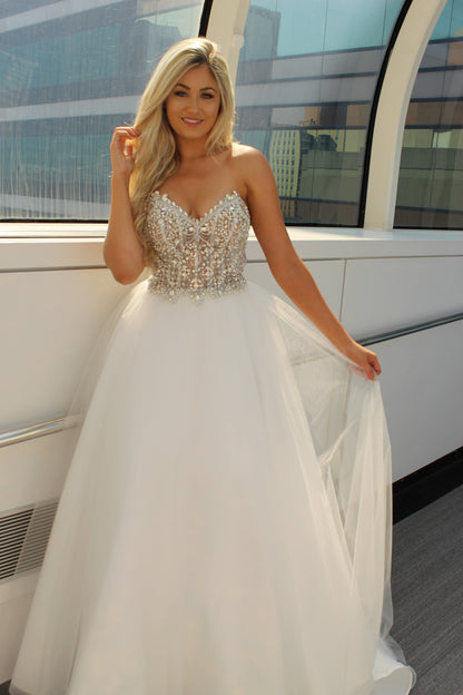 Johnathan Kayne Bridal B200 Size 16 Sheer Crystal A Line Ballgown Wedding Dress Bridal Gown Tulle