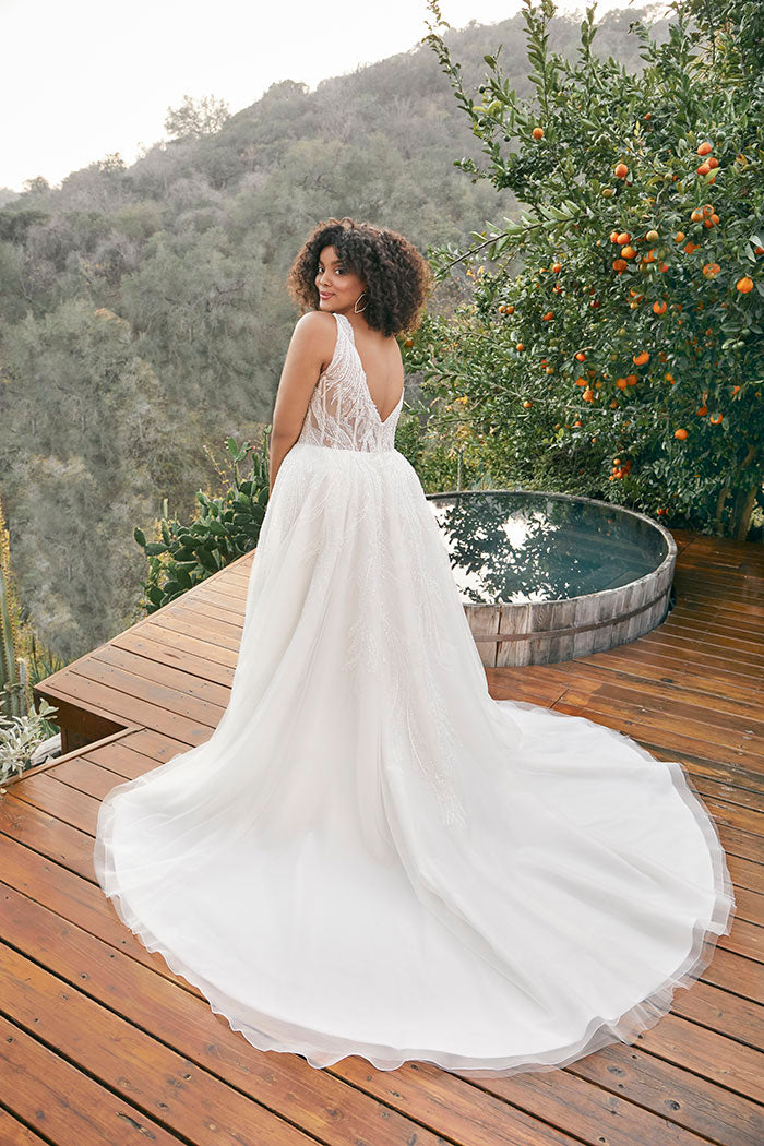 Casablanca BL386C Shimmering Lace beaded sequin embellished detail straps v neck sheer back a line skirt long wedding gown 28 / W/W Casablanca BL386C Shimmering Lace beaded sequin embellished detail straps v neck sheer back a line skirt long wedding gown 28 / W/W