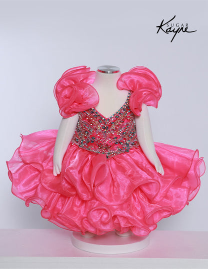 Sugar Kayne C232 Girls Pageant Cupcake Dress Crystal Bodice Ruffle Shoulders