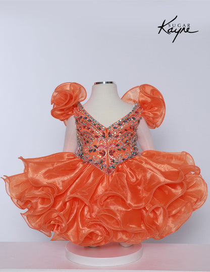 Sugar Kayne C232 Girls Pageant Cupcake Dress Crystal Bodice Ruffle Shoulders