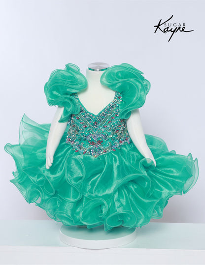Sugar Kayne C232 Girls Pageant Cupcake Dress Crystal Bodice Ruffle Shoulders