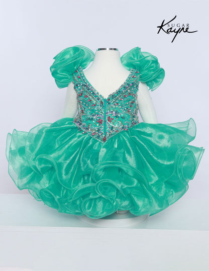 Sugar Kayne C232 Girls Pageant Cupcake Dress Crystal Bodice Ruffle Shoulders