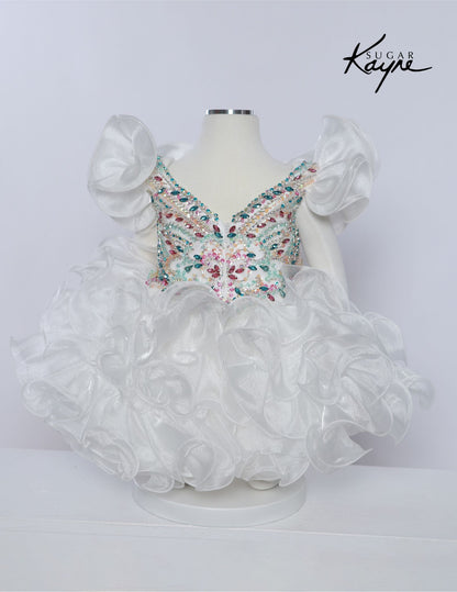 Sugar Kayne C232 Girls Pageant Cupcake Dress Crystal Bodice Ruffle Shoulders