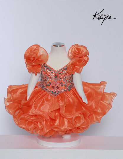 Sugar Kayne C232 Girls Pageant Cupcake Dress Crystal Bodice Ruffle Shoulders