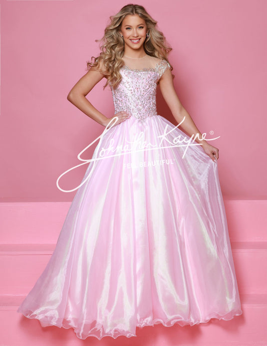 Get ready to dazzle in this Sugar Kayne C357 girls organza ballgown! With an off the shoulder design, long wire hem skirt, and crystal bodice, this dress is fit for a princess. The perfect combination of beauty and elegance, this gown will make you stand out at any special occasion. This Sugar Kayne C357 Girls Pageant Dress is a stunning ballgown that will make your little girl stand out on stage. The off the shoulder design and fringe detailing add a touch of glamour, while the shimmer fabric gives the dre