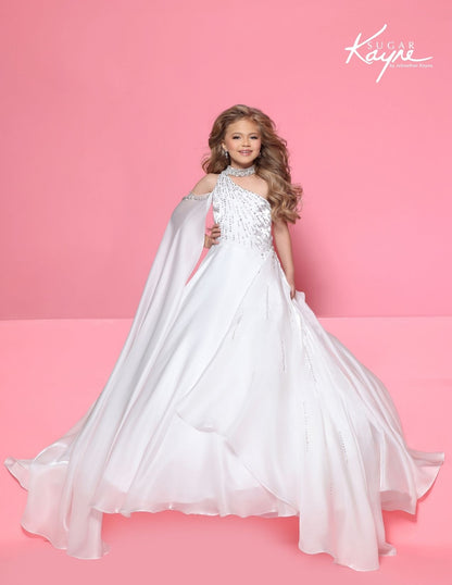 Sugar Kayne C425 Girls Pageant Dress Asymetric Neckline