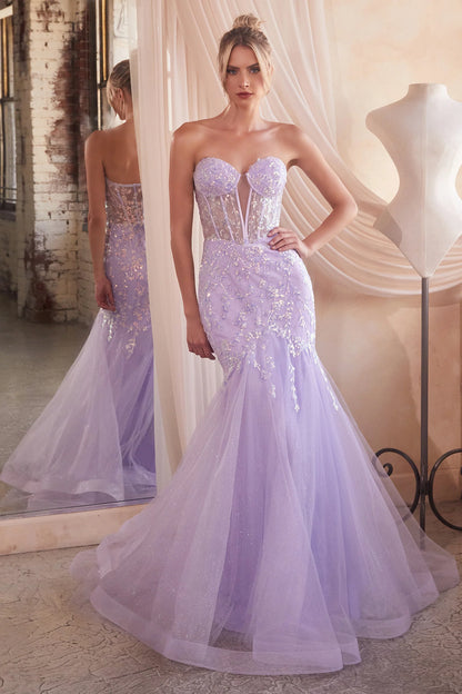 Ladivine CB139 Sheer Corset Shimmer Mermaid Sequin Prom Dress Strapless Formal Gown 8 / Lavender