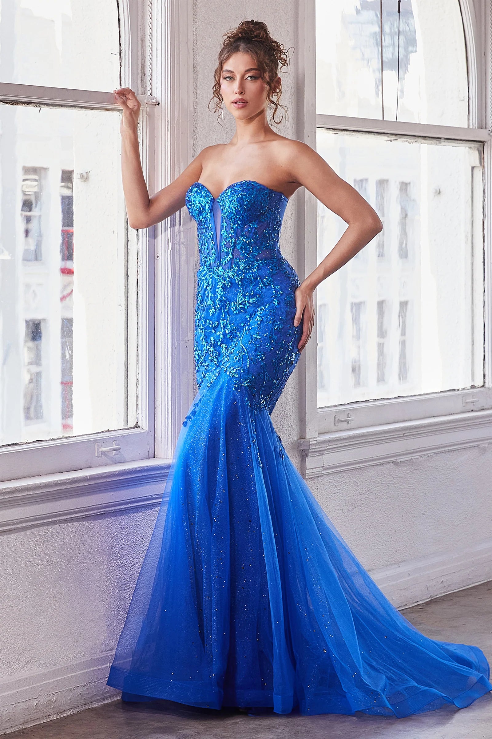 Ladivine CB139 Sheer Corset Shimmer Mermaid Sequin Prom Dress Straples Glass Slipper Formals Ladivine CB139 Sheer Corset Shimmer Mermaid Sequin Prom Dress Straples Glass Slipper Formals