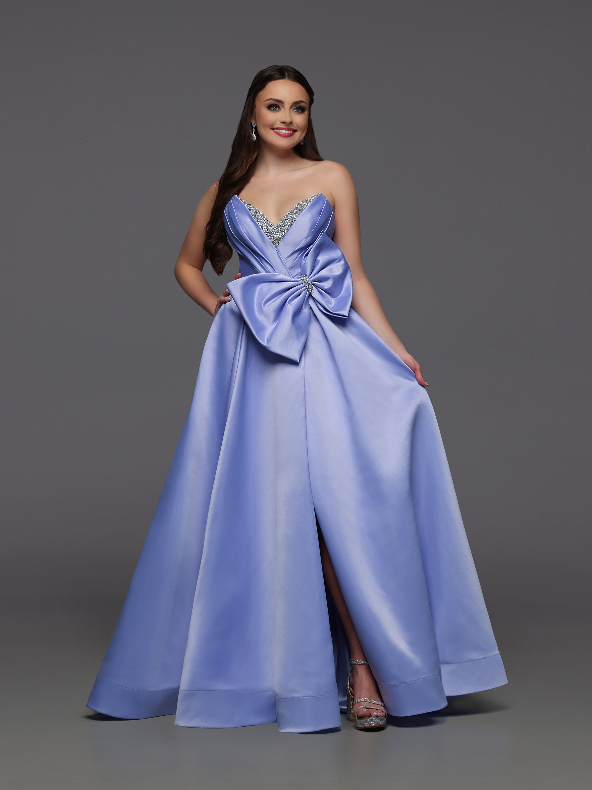 Candice Wang 72499 Periwinkle Satin Prom Dress A Line Bow Ballgown