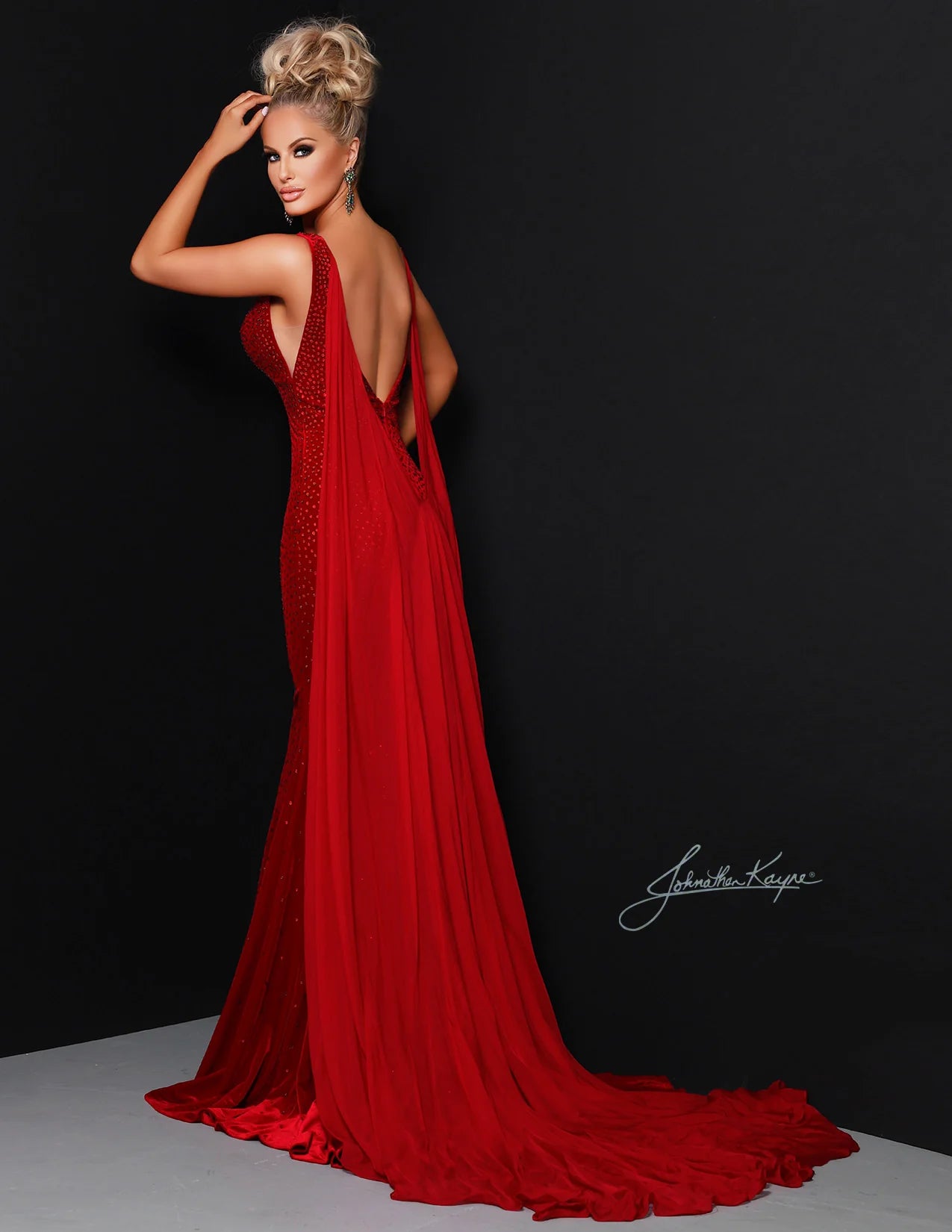 Johnathan Kayne Cape 2 RED Pageant Formal Wear Detachable Chiffon Cape Accessory Detach
