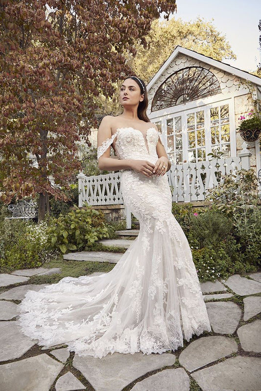 Casablanca Bridal 2491 Palmer Wedding Dress lace fit and flare mermaid bridal gown off the shoulder detachable lace straps sweetheart neckline