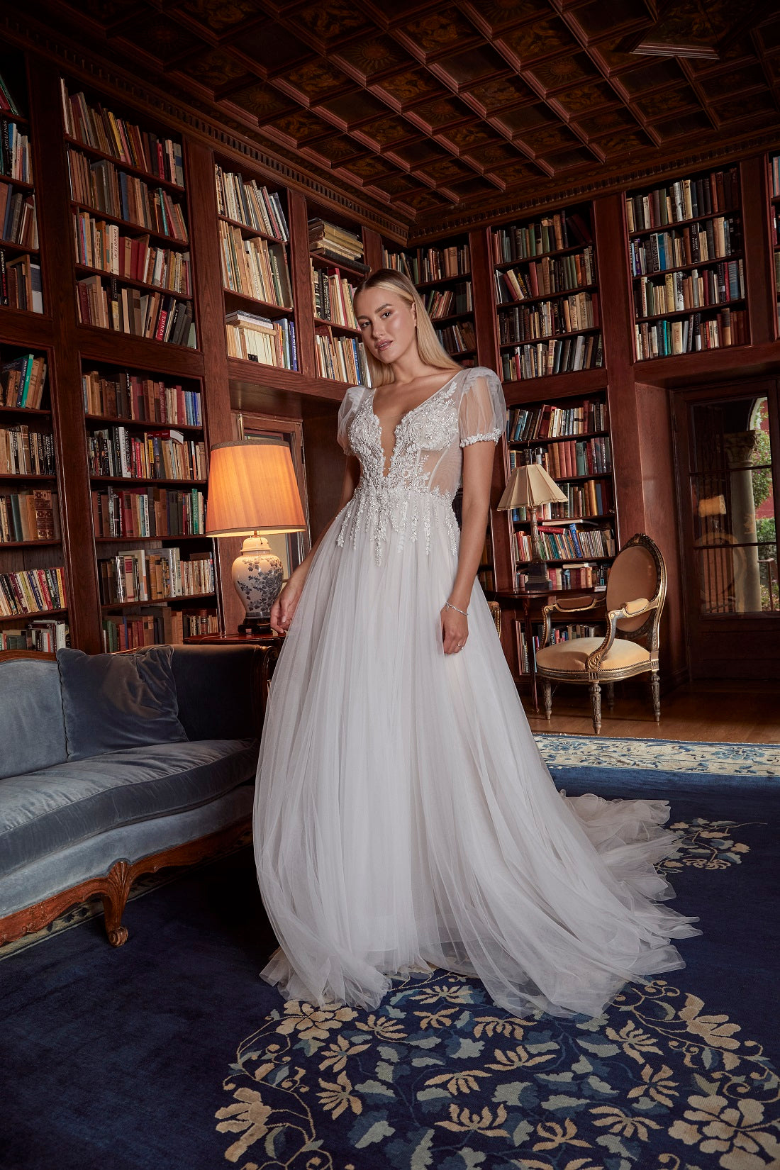 Casablanca Bridal 2555 Sabine Wedding Dress tulle A line skirt sheer short puff sleeve 20 / Sand/Nude/Ivory/Silver