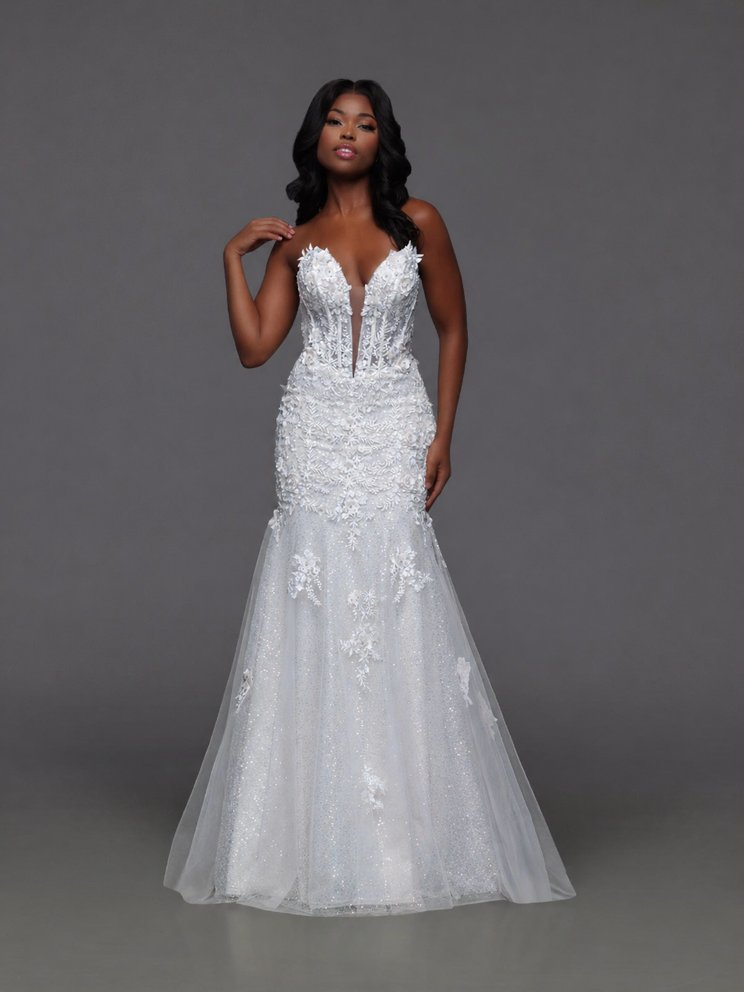 Candice Wang 72443 Size 2 White Lace Prom Dress Mermaid Sequin Corset