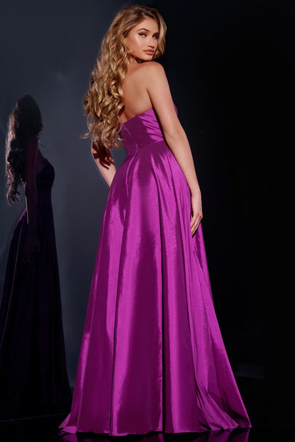 Expertly crafted by Jovani, the D5822 Long A Line Maxi Slit Simple Prom Dress is an elegant and sophisticated choice for your next formal event. With a flattering scoop neck and a stylish thigh-high slit, this dress will make you stand out from the crowd. Made from high-quality materials, it guarantees comfort and style all night long.