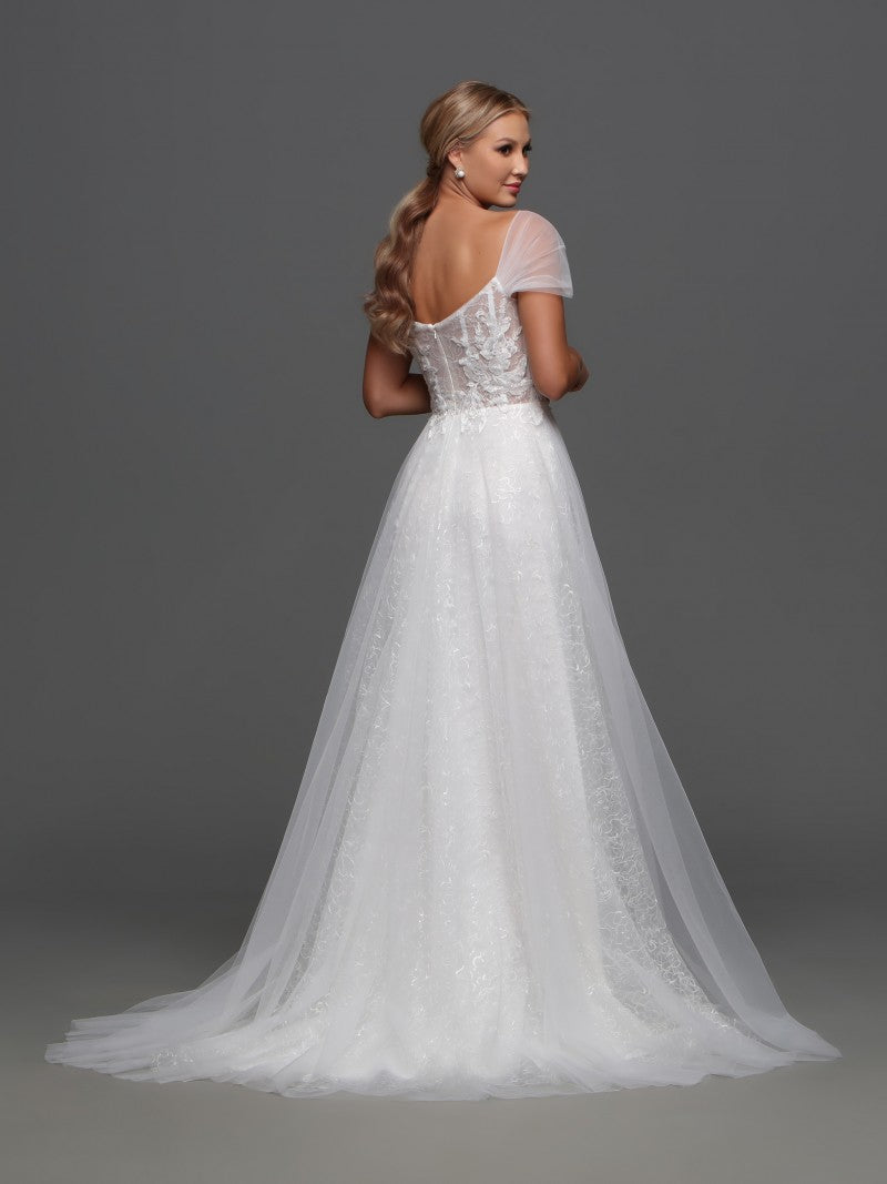 Davinci-Bridal-F135-Wedding-Dress-off-the-shoulder-chiffon-sleeves-lace-A-line-skirt-with-tulle-overlay-sweetheart neckline