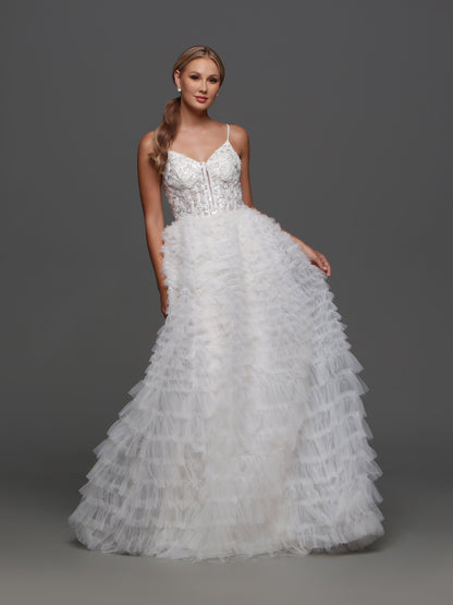 Davinci Bridal F133 Size 4, 14 Wedding Dress Sheer Corset Beaded Layered ruffle Ballgown A Line