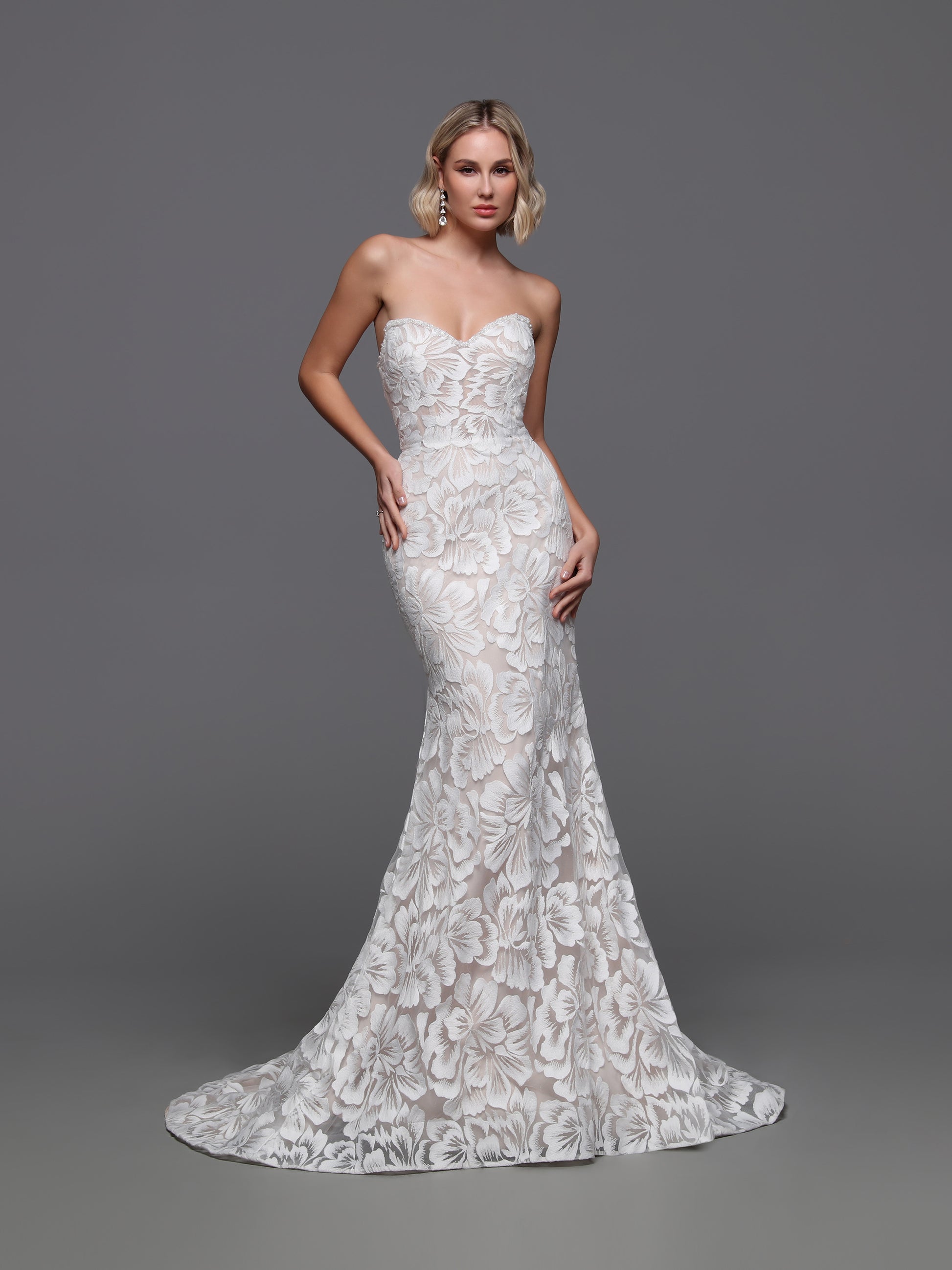 Davinci 50870 Size 6 Ivory Nude Embroidered Lace Wedding Dress Strapless Mermaid Beaded Bridal Gown Davinci 50870 Size 6 Ivory Nude Embroidered Lace Wedding Dress Strapless Mermaid Beaded Bridal Gown