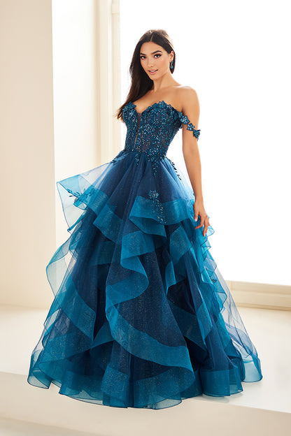 Ellie Wilde EW35084 Size 18 Emerald Ruffle Ballgown Prom Dress 14 / BLUEBELL Ellie Wilde EW35084 Size 18 Emerald Ruffle Ballgown Prom Dress 14 / BLUEBELL