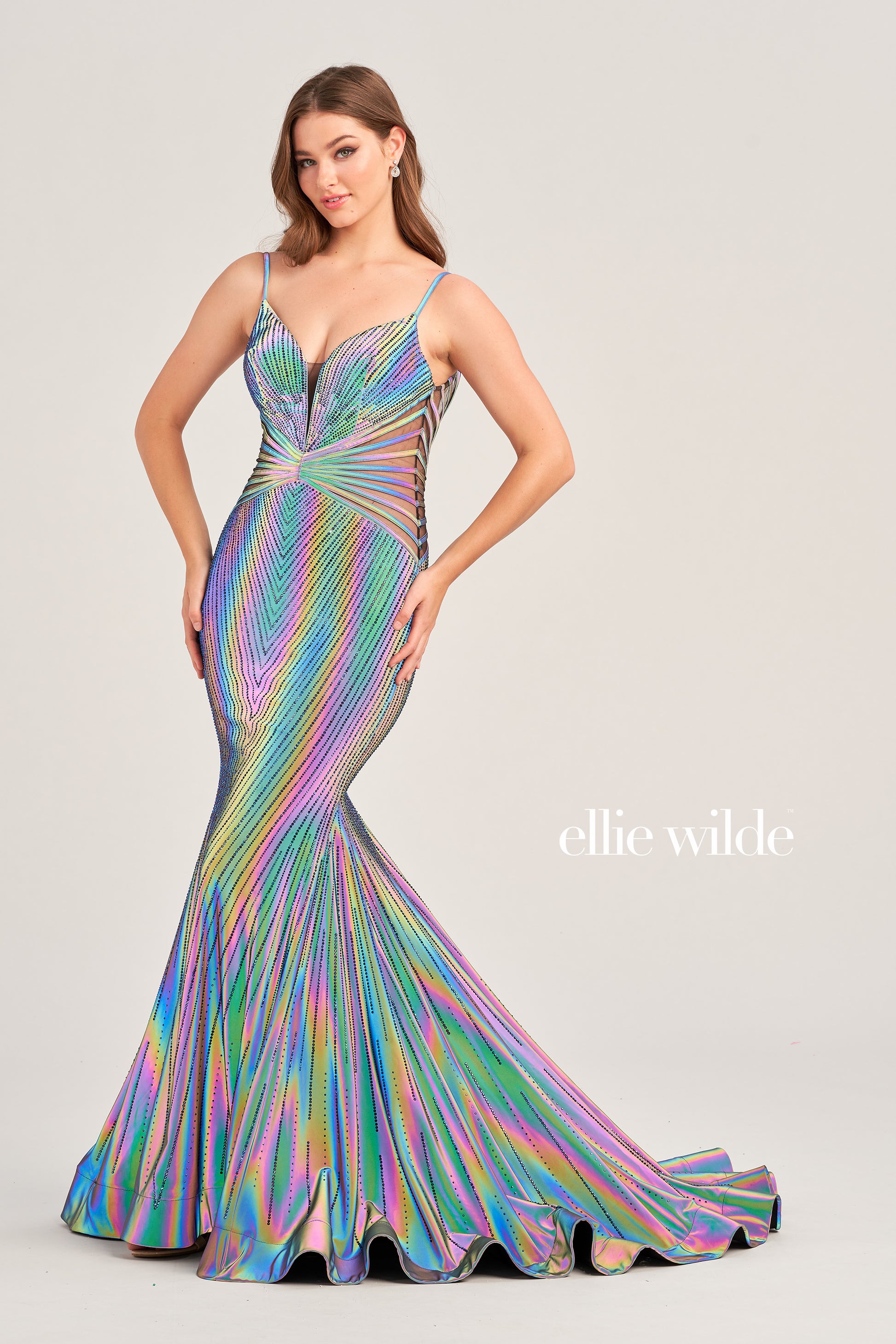 Jovani 08099 Long Fitted Open Back Iridescent Sequin Mermaid Prom Dress V  Neck Formal Gown, Silver Sequin Mermaid Skirt