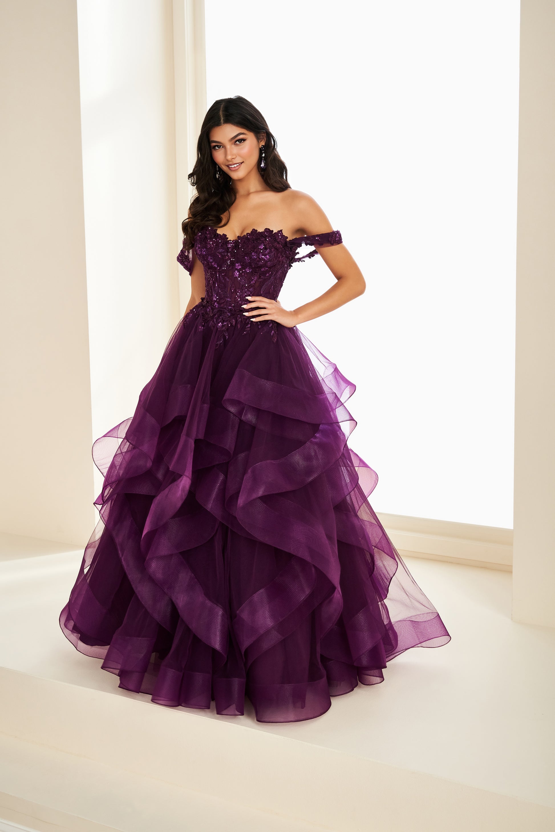 plum dresses Ellie Wilde EW37201 Size 14 Plum Prom Dress Cocktail Overskirt