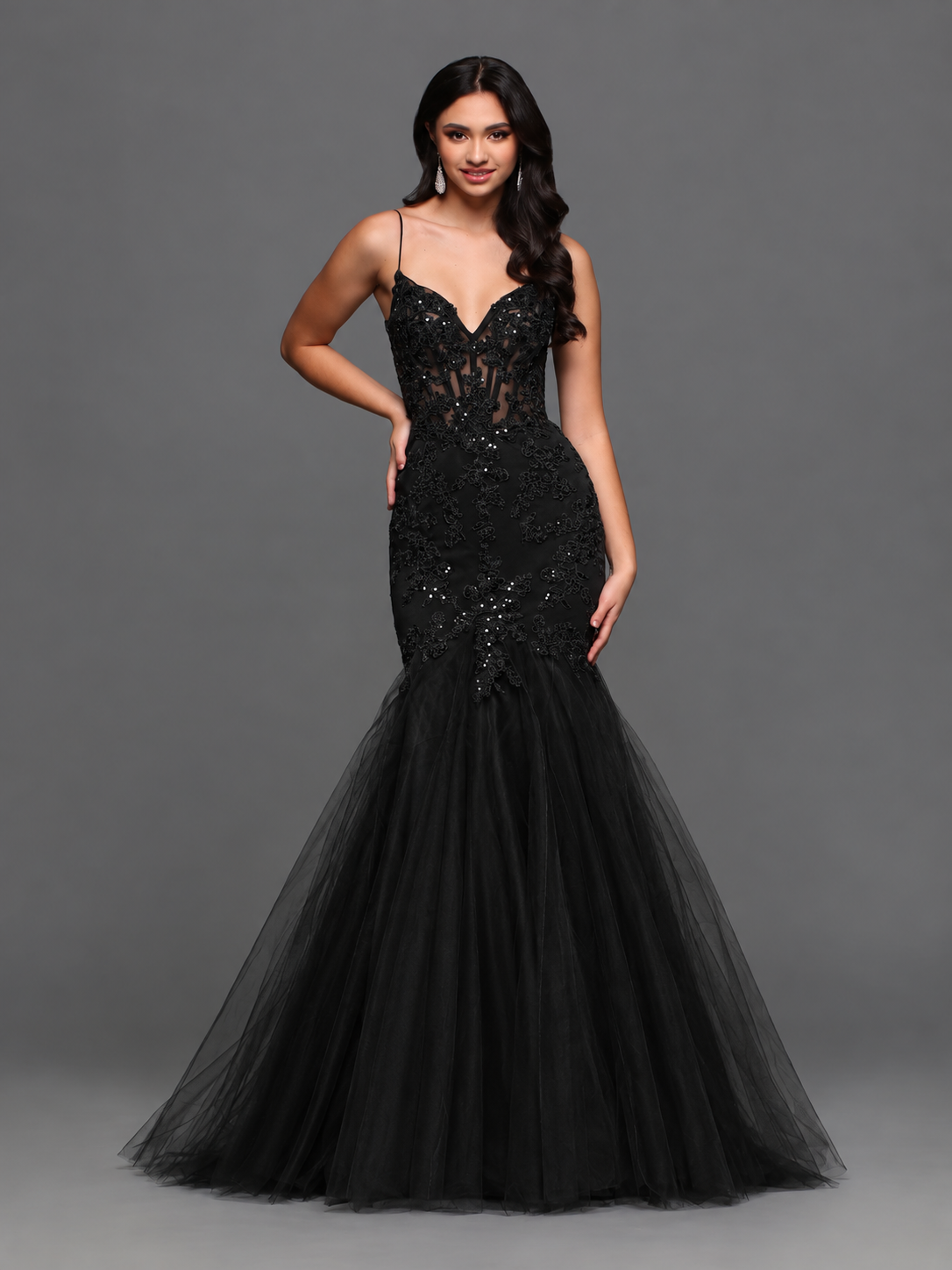 Candice Wang 72321 Size 10 Black Lace Mermaid Prom Dress