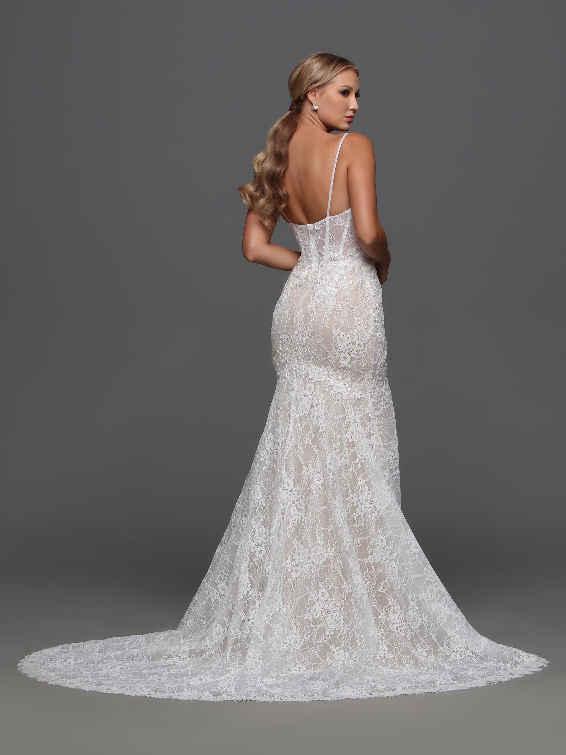 Davinci F122 Sequin Lace Mermaid Wedding Dress Bridal Gown Train Sheer Glass Slipper Formals Davinci F122 Sequin Lace Mermaid Wedding Dress Bridal Gown Train Sheer Glass Slipper Formals