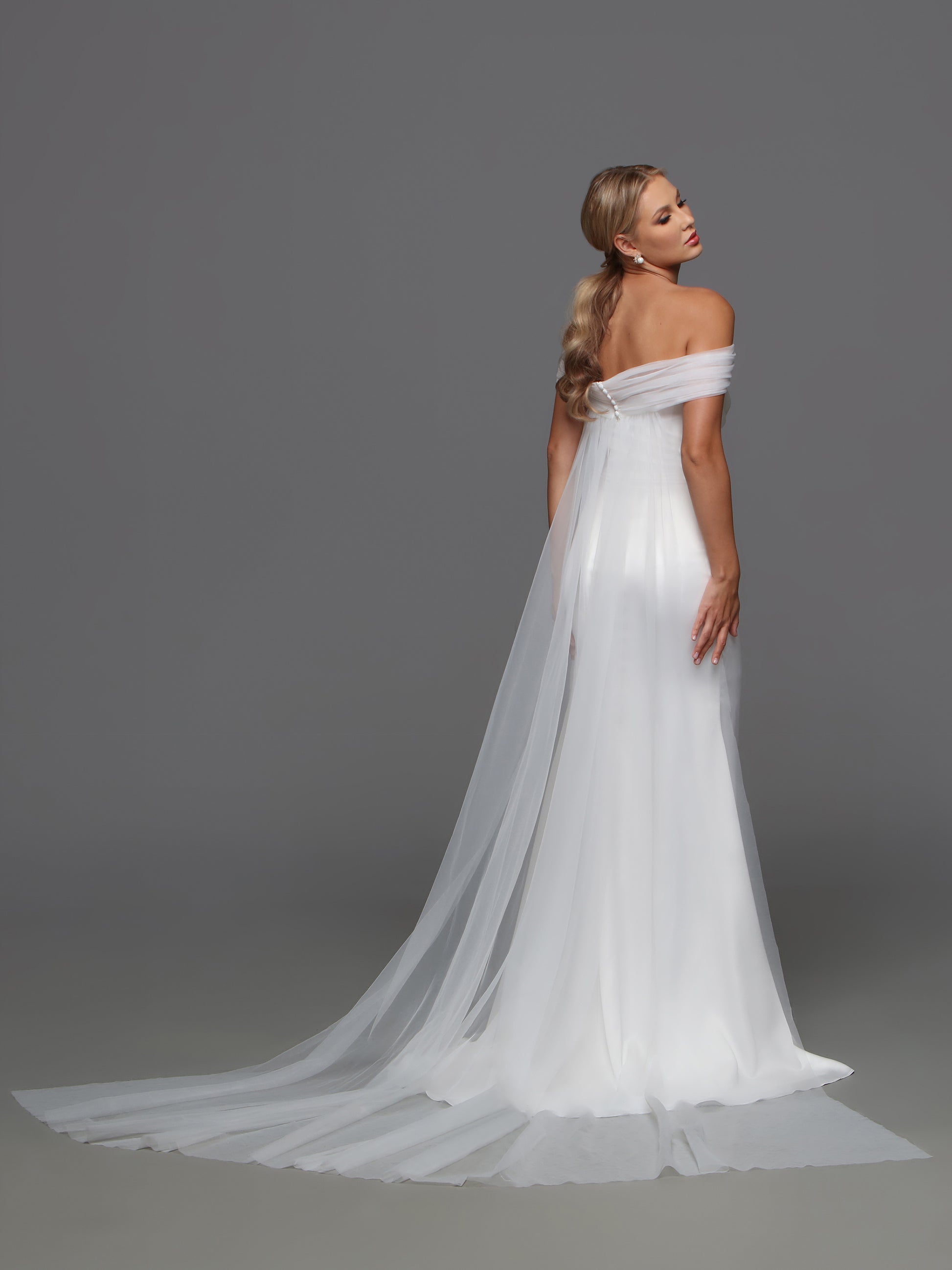 Davinci F125 Size 8 Ivory Fitted Satin Wedding Dress off the Shoulder Cape Bridal Gown Slit Strapless Davinci F125 Size 8 Ivory Fitted Satin Wedding Dress off the Shoulder Cape Bridal Gown Slit Strapless