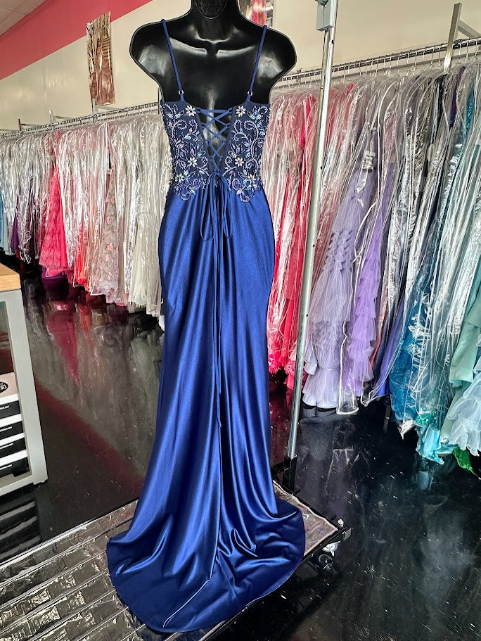 Nox Anabel G1659 Size 0 Navy Prom Dress Long Fitted Satin Beaded Forma Glass Slipper Formals Nox Anabel G1659 Size 0 Navy Prom Dress Long Fitted Satin Beaded Forma Glass Slipper Formals