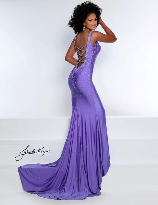 Johnathan Kayne 2445 Size 2,6,8,10 Purple Lycra Prom Dress Corset Backless Pageant crystal gown corset