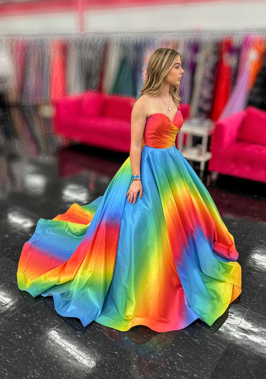Johnathan Kayne 2202 size 4 Rainbow Dress Ballgown Pageant Bow Ombre Pride Formal