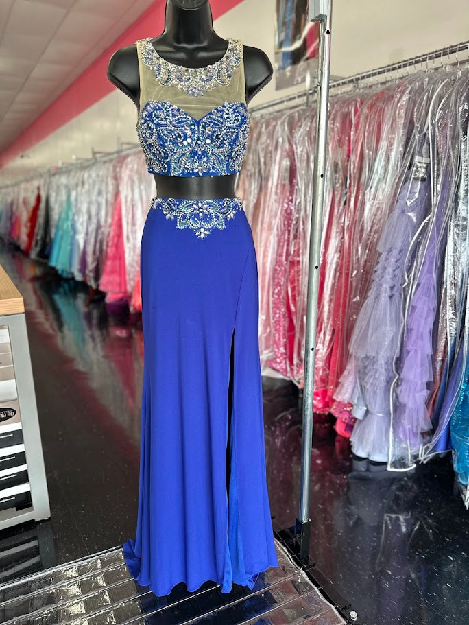 Envious Couture 16089 Size 0 Royal Two Piece Formal Pageant Dress Sheer Neckline Slit