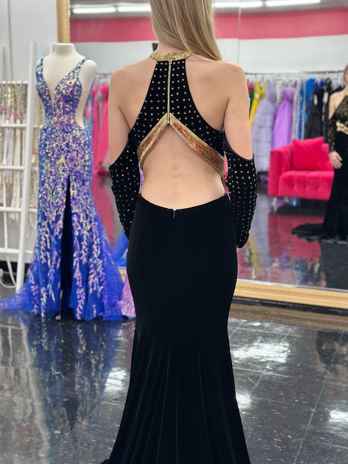 Johnathan Kayne 2711 Long Sleeve Velvet Backless Dress Zipper Neckline Glass Slipper Formals Johnathan Kayne 2711 Long Sleeve Velvet Backless Dress Zipper Neckline Glass Slipper Formals