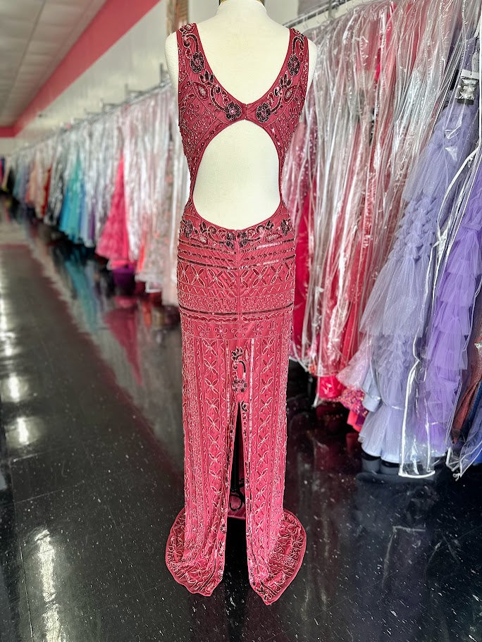 Zasa Chic 2012 Size 14 Sorbet Long Beaded Backless Formal Dress V Neck Gown