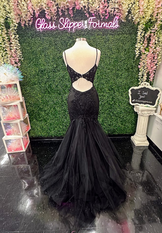 Candice Wang 72321 Size 10 Black Lace Sheer Corset Mermaid Prom Dress Cut Out Back Sequin Formal Gown Candice Wang 72321 Size 10 Black Lace Sheer Corset Mermaid Prom Dress Cut Out Back Sequin Formal Gown