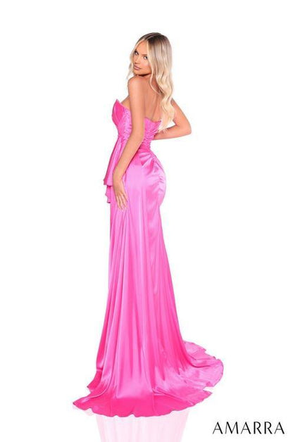 Amarra 88206 Size 0, 4 Light Blue satin evening gown sweetheart neckline ruched side drape