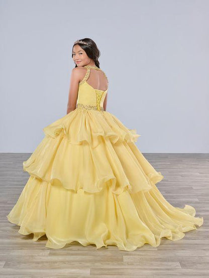 Tiffany Princess 13787 Ruffle Layer Girls Pageant Dress Backless High Neck Crystal Neckline