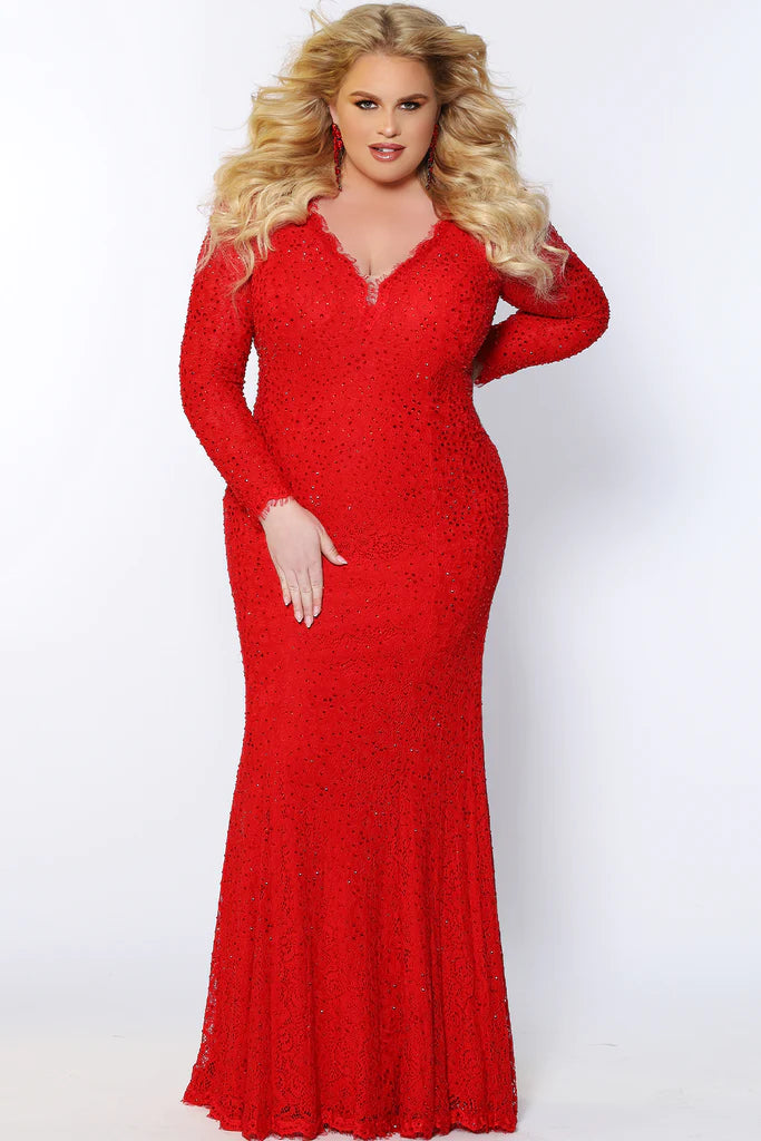Johnathan Kayne for Sydney's Closet JK2104 Long Sleeve Mermaid Tone On Tone Stones Stretch Lace V-Neck Plus Size Formal Gown. Look stunning in this Johnathan Kayne for Sydney's Closet JK2104 Plus Size Formal Gown. This V-neck gown features long sleeves, tone-on-tone stones and stretch lace for a flattering fit. A glamorous mermaid silhouette is sure to make you the star of the show.