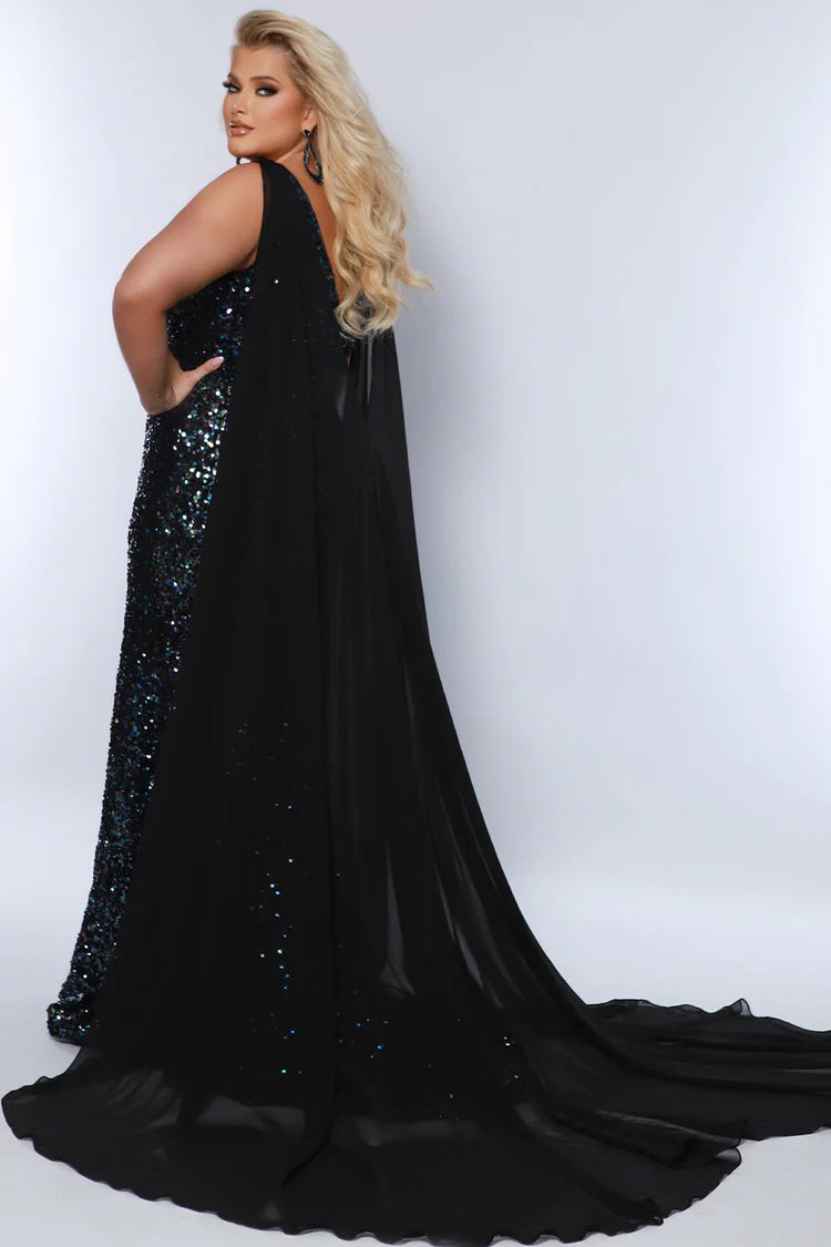 Sydneys Closet JK2407 Size 20 Kaleidoscope Sequin Pageant Dress Cape Plus Size Formal Gown Sydneys Closet JK2407 Size 20 Kaleidoscope Sequin Pageant Dress Cape Plus Size Formal Gown