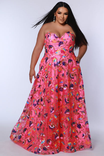 Sydney's Closet JK2508 Camaro Prom Dress Strapless Sweetheart Neckline Multi Sequins A Line
