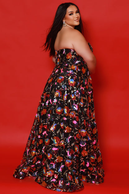 Sydney's Closet JK2508 Camaro Prom Dress Strapless Sweetheart Neckline Multi Sequins A Line