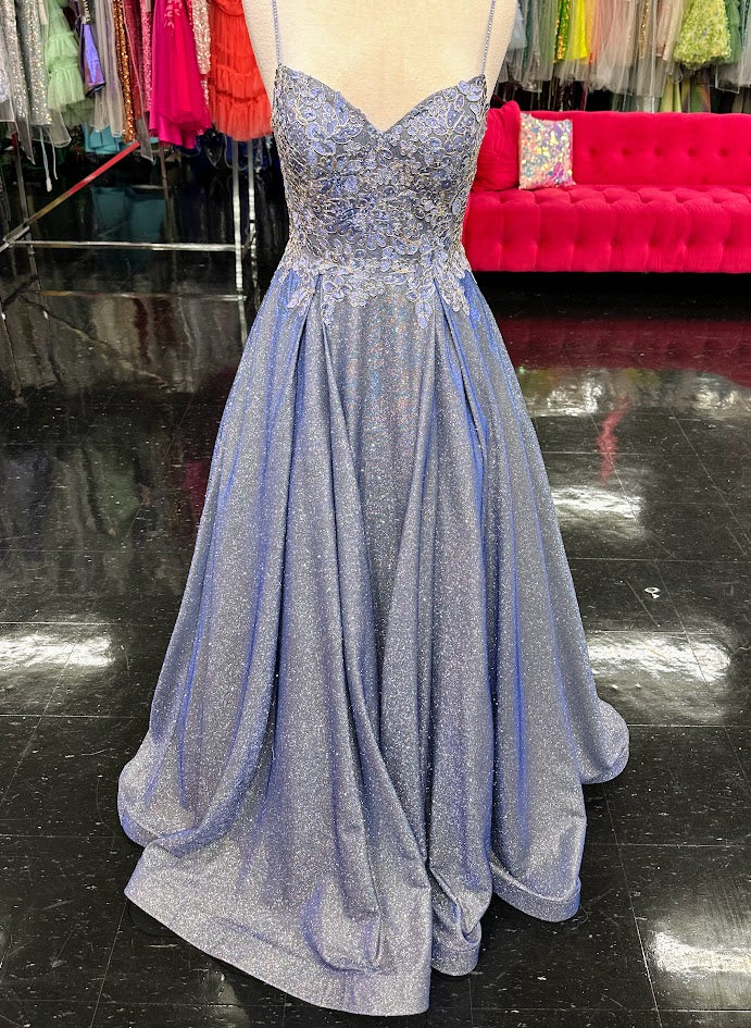 Jovani JVN06731 Size 8 Prom Dress Pockets  A Line Shimmer Floral Lace V Neck Gown