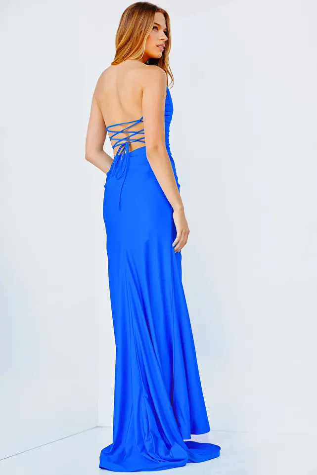 JVN23261 Plunging neckline strapless fitted prom dress evening gown