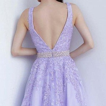 Jovani JVN68258 Size 2, 10 Blue Long A Line Lace Prom Ballgown Dress Formal Plunging Neckline