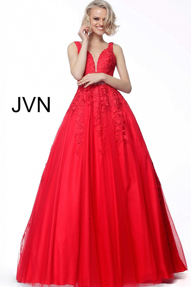 Jovani JVN68258 Size 0, 14 Hot Pink Long A Line Lace Prom Ballgown Dress Formal Plunging Neckline