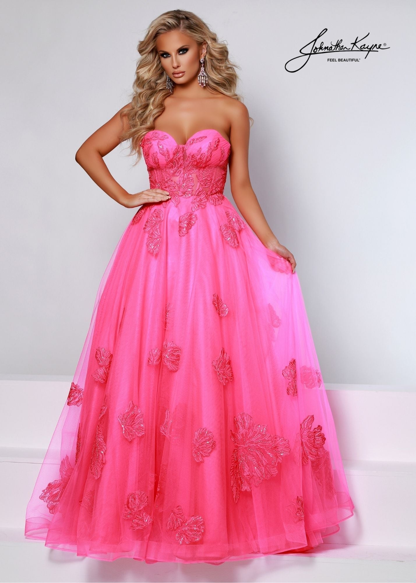 Johnathan Kayne 2518 Long A Line Sequin Lace Sheer Corset Formal Dress Prom Pageant Pockets  Sizes: 00, 0, 2, 4, 6, 8, 10, 12, 14, 16  Colors: Barbie Pink, Royal